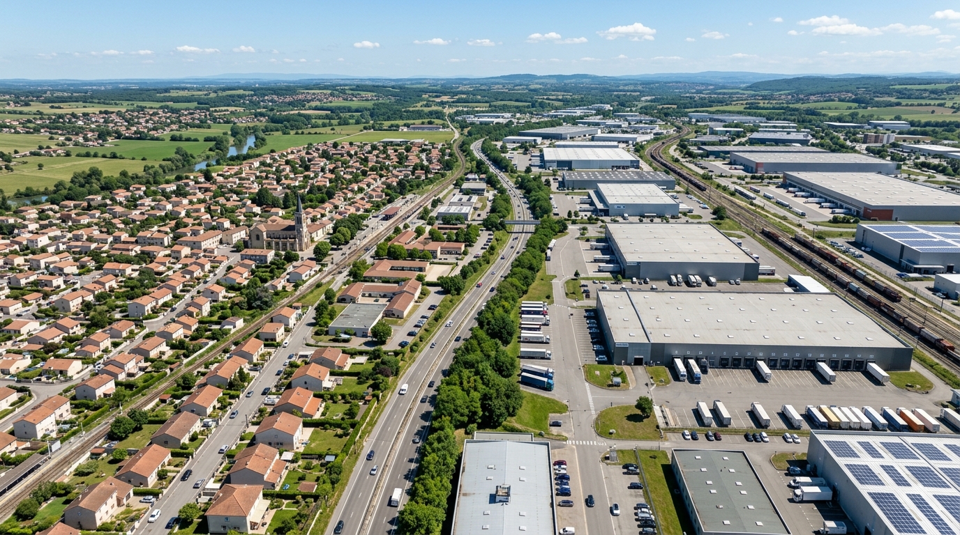 Vue de la commune de Genas et de ses quartiers pavillonnaires, zone d'intervention du dératiseur