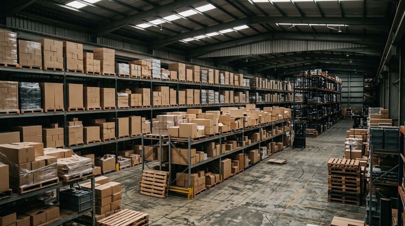 Rayonnages et palettes dans un local de stockage à traiter contre les rongeurs à Genas